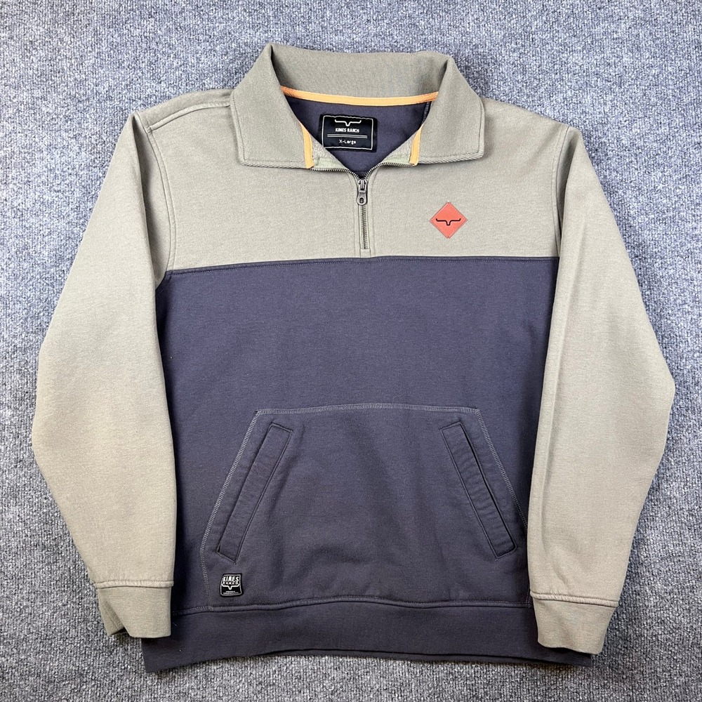Kimes Ranch Sweatshirt Mens XL Green Gray 1/4 Zip Colorblock Western Pullover